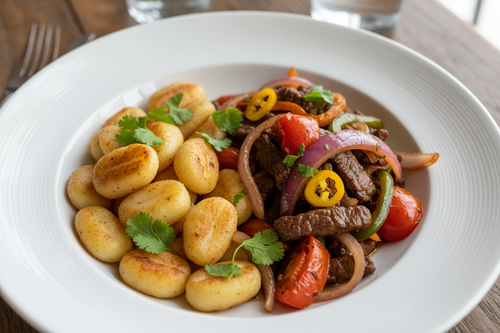 gnocchi with Peruvian stir-fried beef